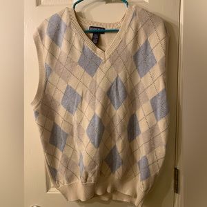 Lands’ End Men’s Argyle Sweater Vest Size large blue Gray Beige Preppy 90’s